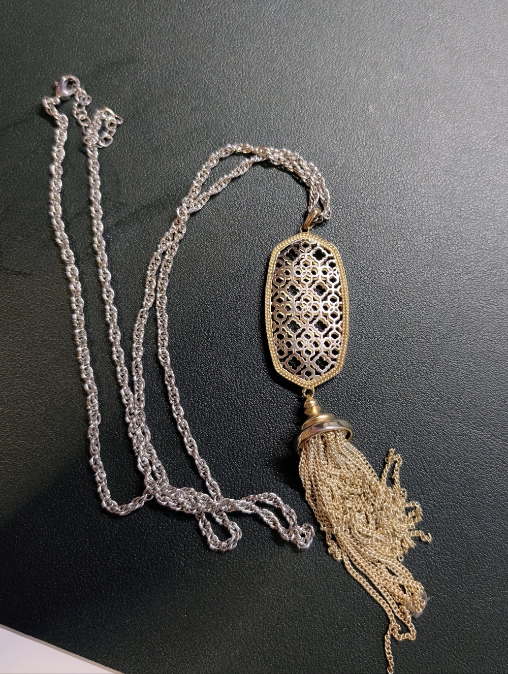 Kendra Scott Rayne Gold Silver Two Tone Filigree Tassel Long Necklace